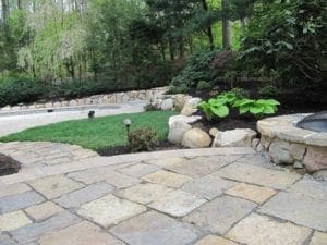 boulder wall, natural stone fire pit, Pool Decking Berkeley Heights NJ
